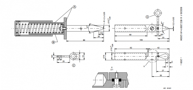 IEC 60335-1 Canlı Parça Testi parmak tırnağı Φ12mm 50N Dahili - Kuvvetli 0