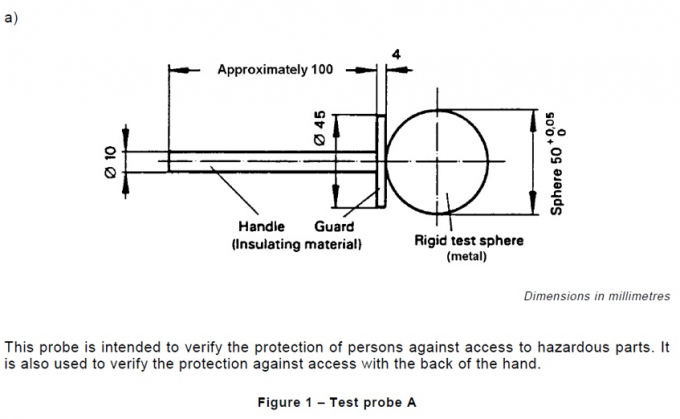 IEC 61032 Şekil 1 Tehlikeli Parça Testi için SФ50mm Test Probu A 0
