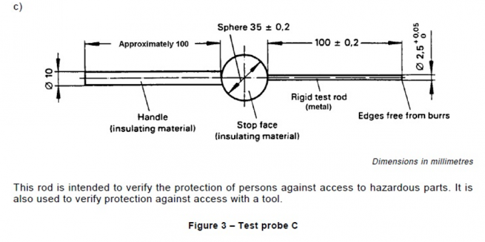 IEC61032 Şekil 3 Koruma, Tehlikeli Parça Testi için Test Probu C'yi Doğrulayın 0