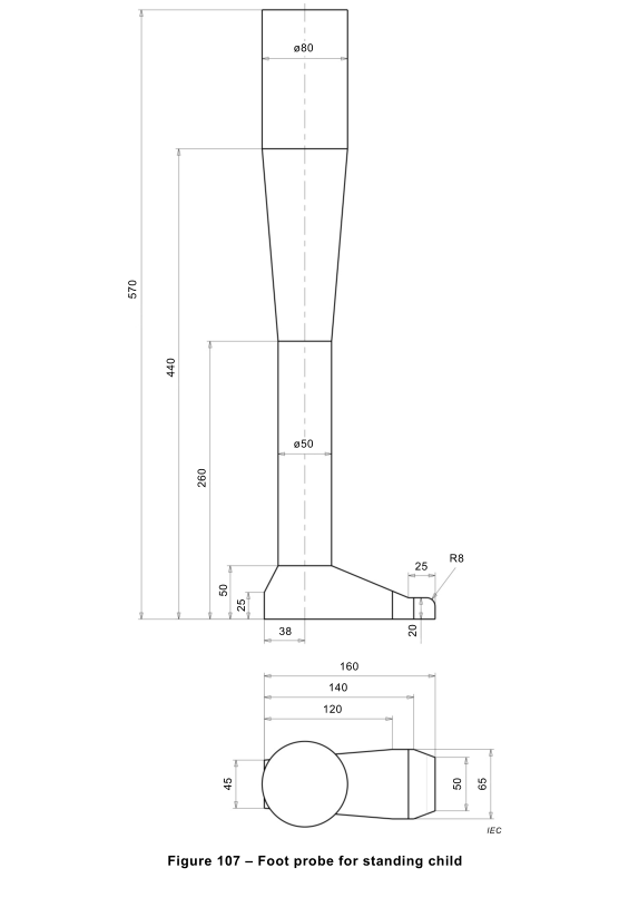 IEC 60335-2-107 Robotik pil ile çalışan elektrikli çim biçme makineleri için ayak sondası 1