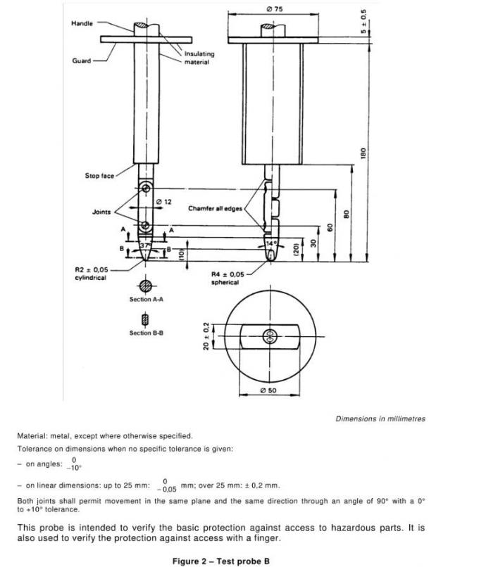 Elektrikli Aletler Testi için IEC 60335-1 Standart Test Parmağı Paslanmaz Çelik Prob B 2
